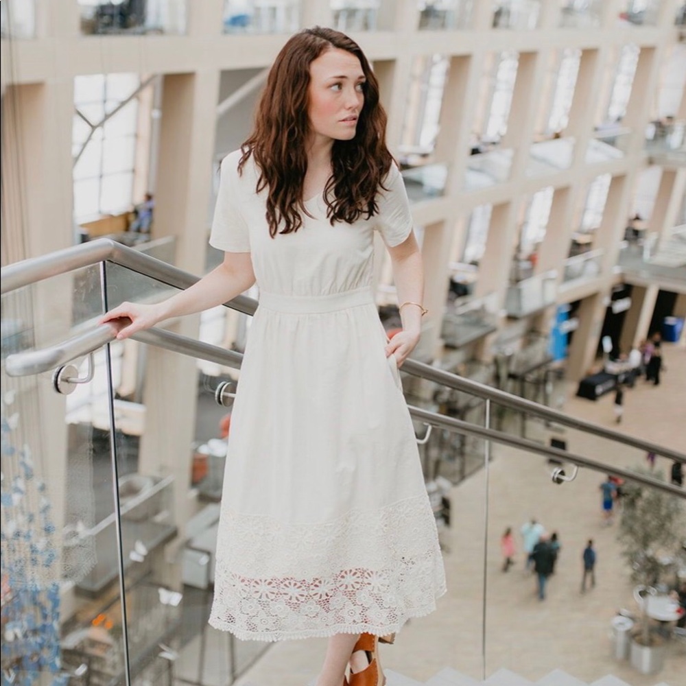 Piper and Scoot Bayonne Lace Trim Midi Dress